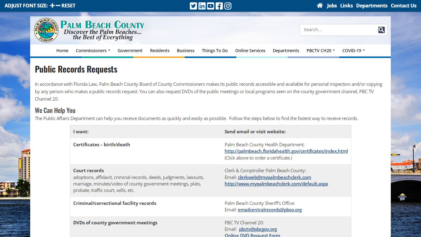 Public Records Requests - Palm Beach County, Florida